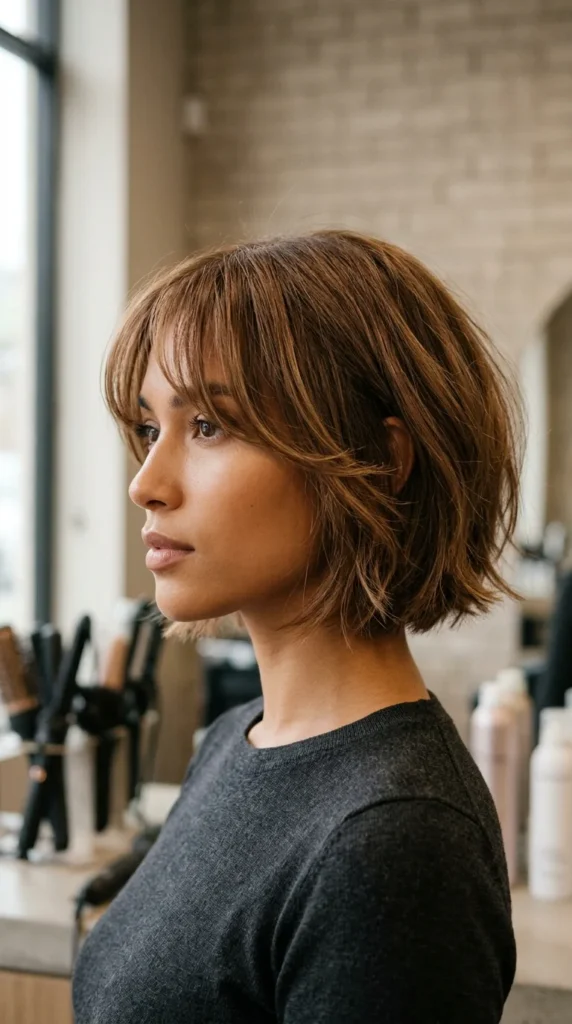 Chin-Length Bob with Wispy Curtain Bangs