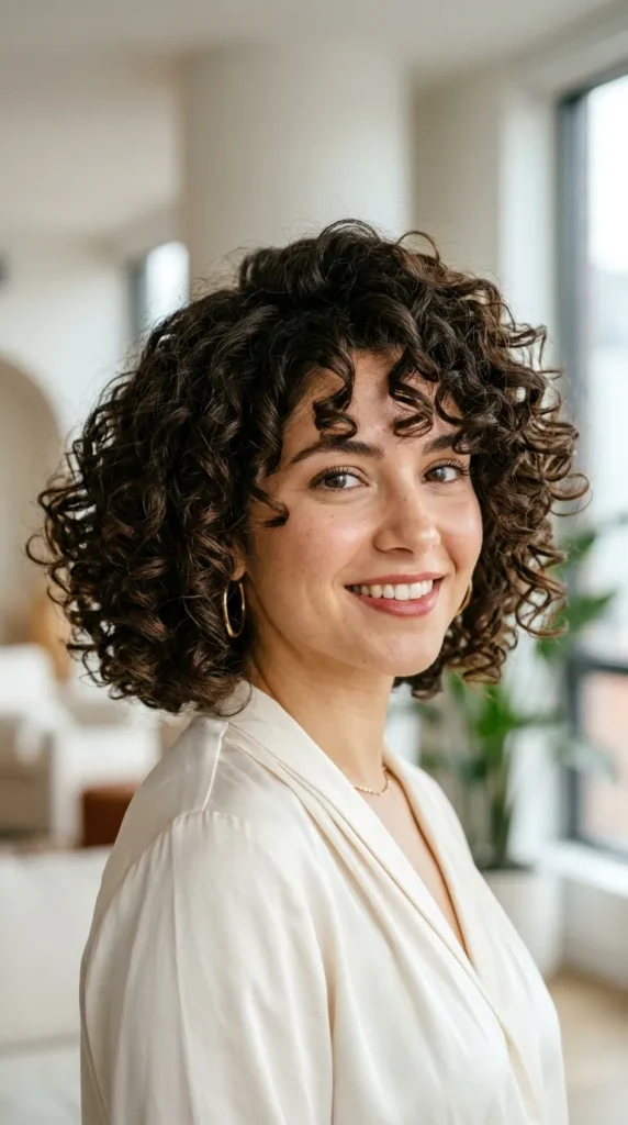 Chin-Length Curly Bob with Volume