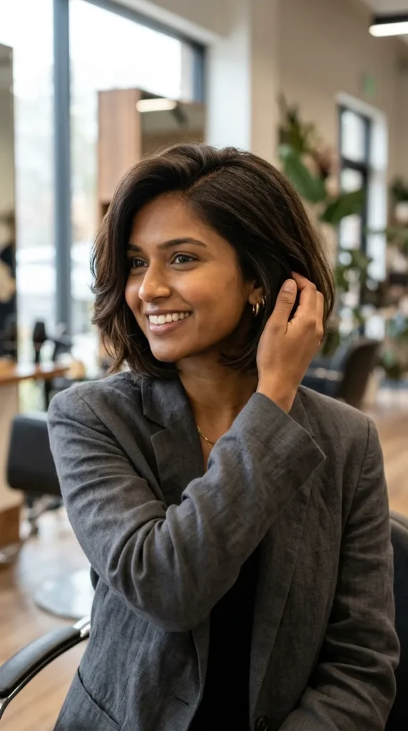 Chin-Length Short Layered Bob with Side Part