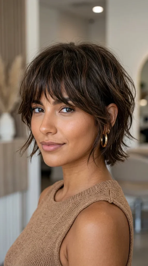 Chin-Length Short Layers with Textured Fringe