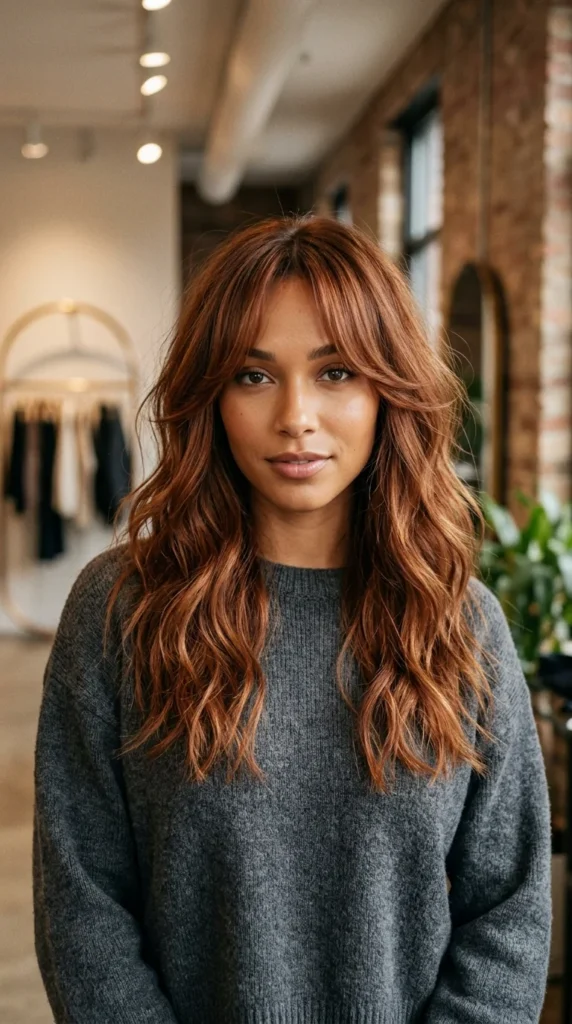 Cinnamon Brown Curtain Bangs