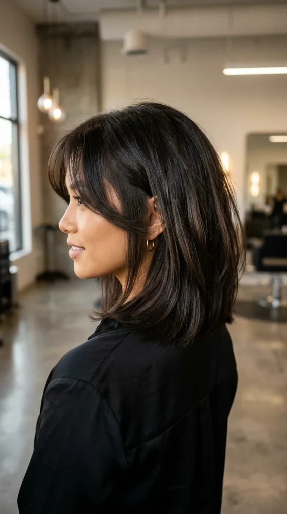 Collarbone Bob (Lob) with Curtain Bangs