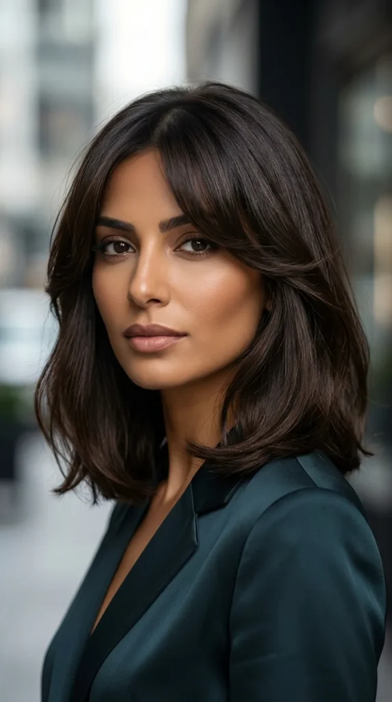 Collarbone Lob with Curtain Bangs