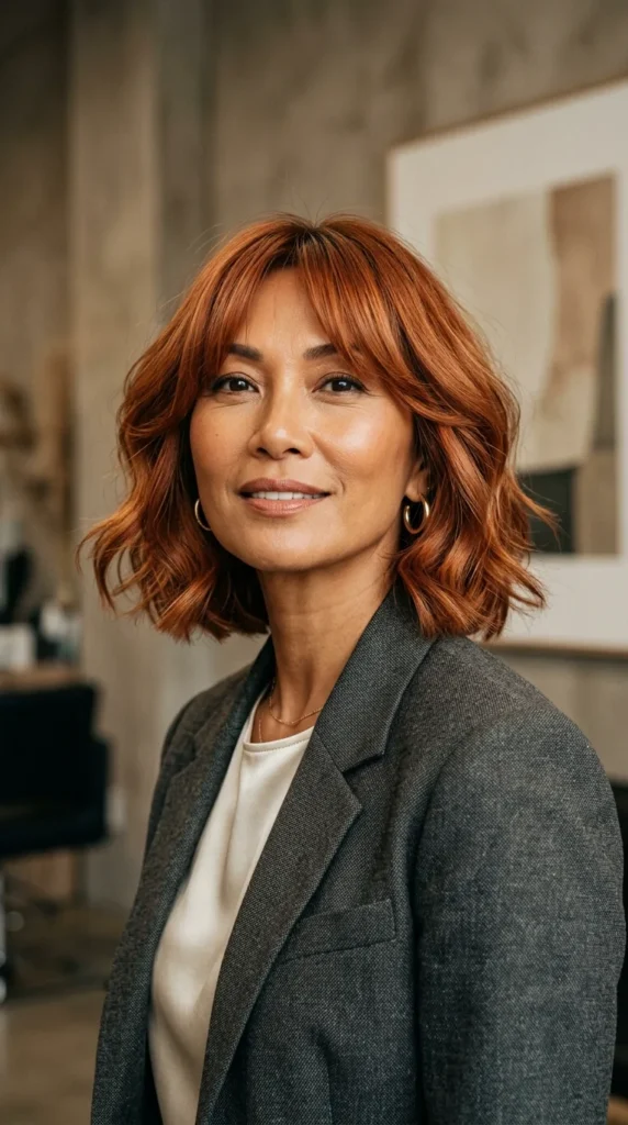 Copper Bob with Curtain Bangs