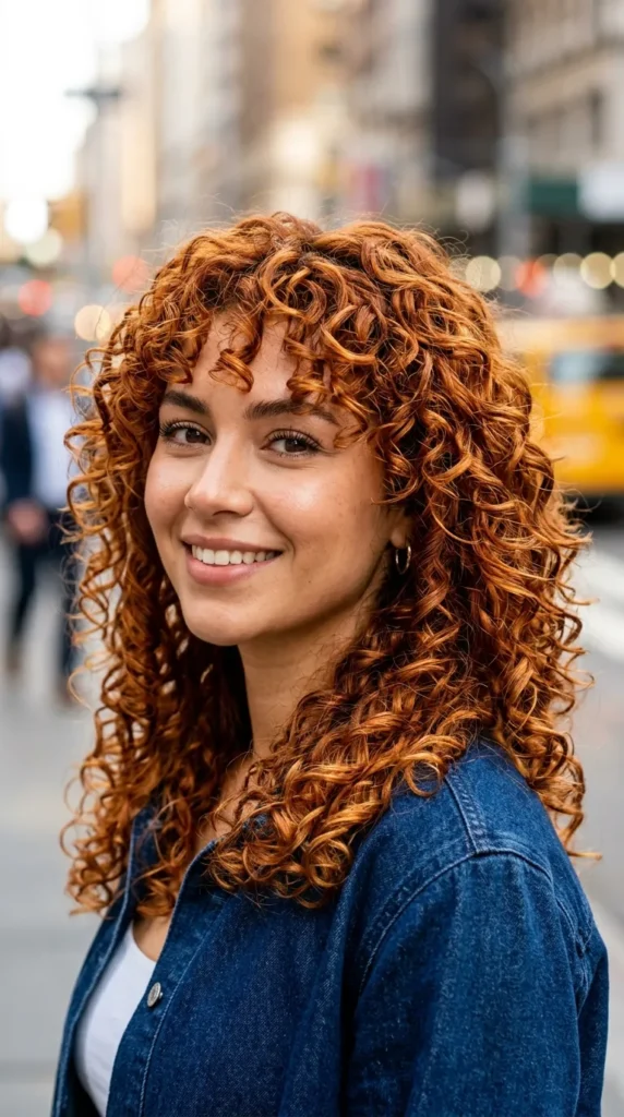 Copper Curly Layered Haircut