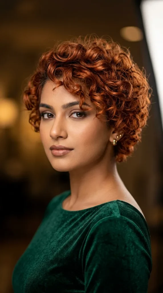 Copper Curly Pixie Haircut
