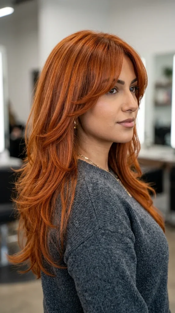 Copper Hair with Curtain Bangs