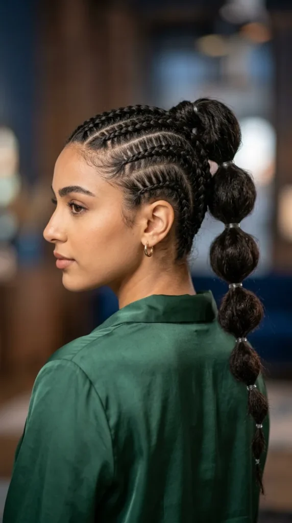 Cornrows into Bubble Ponytail