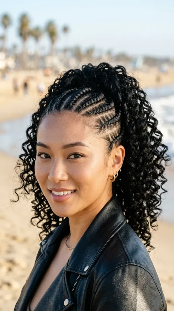Cornrows into Curly Ponytail