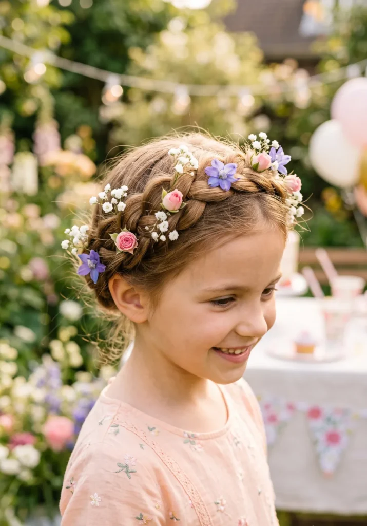 Crown Braid with Fresh Flowers