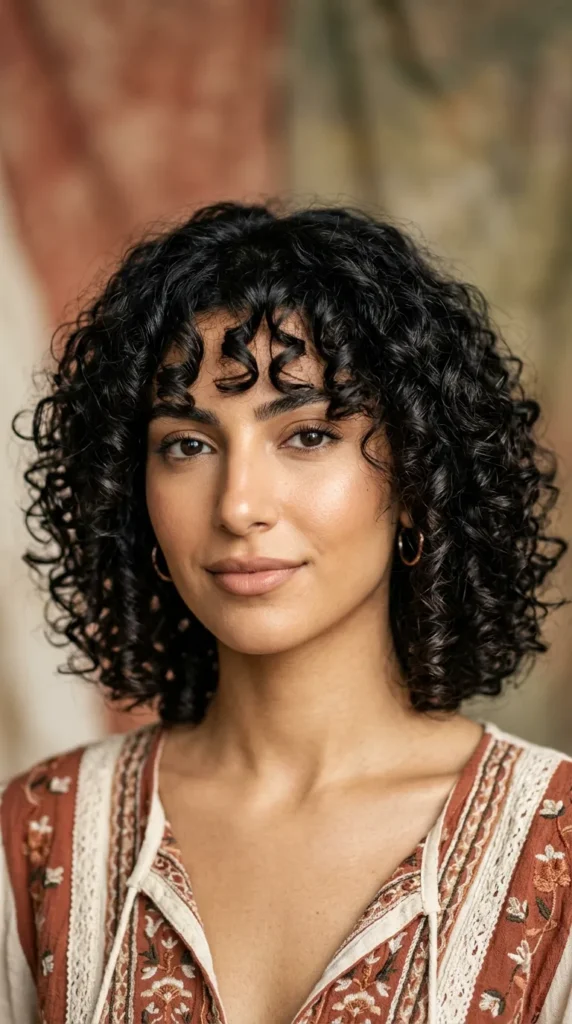 Curly Bob with Bottleneck Bangs