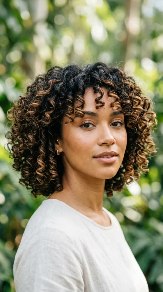 Curly Bob with Caramel Balayage
