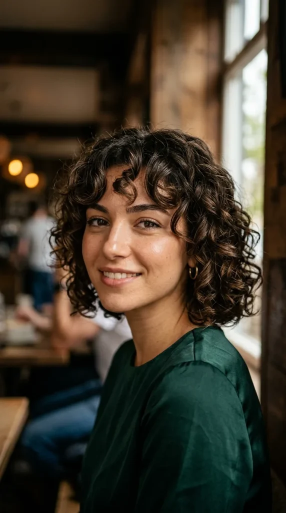 Curly Bob with Curtain Bangs