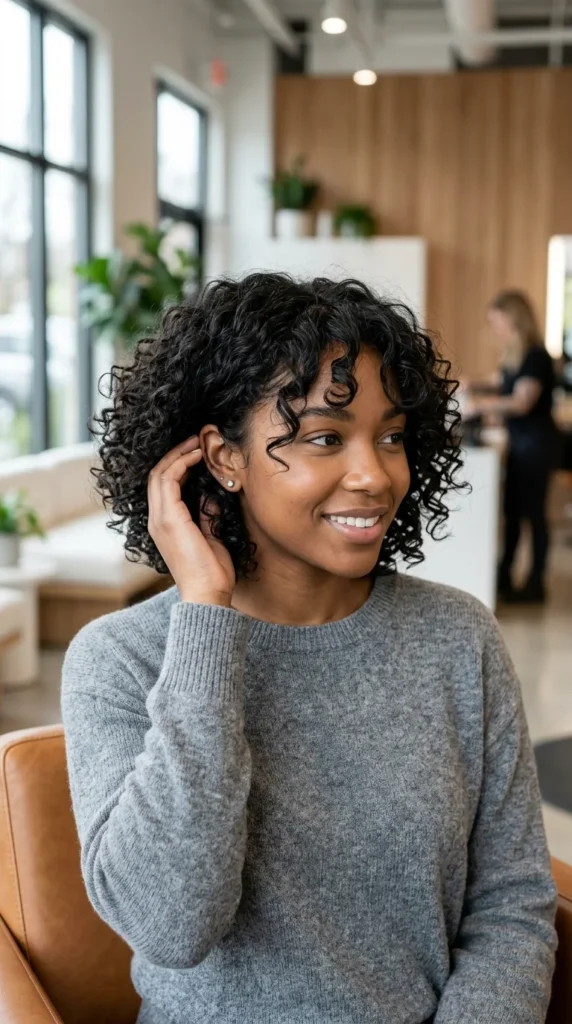 Curly Bob with Curtain Bangs