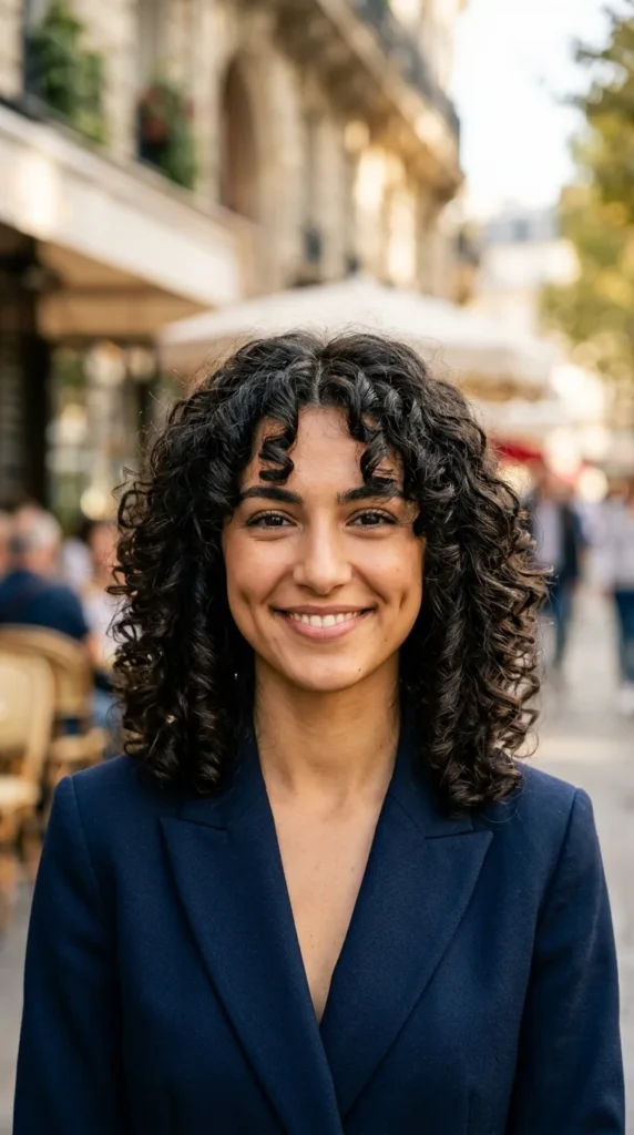 Curly Curtain Bangs for Oval Face