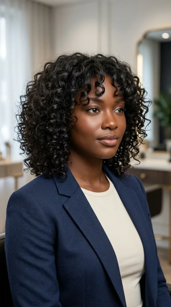 Curly Curtain Bangs for Round Face