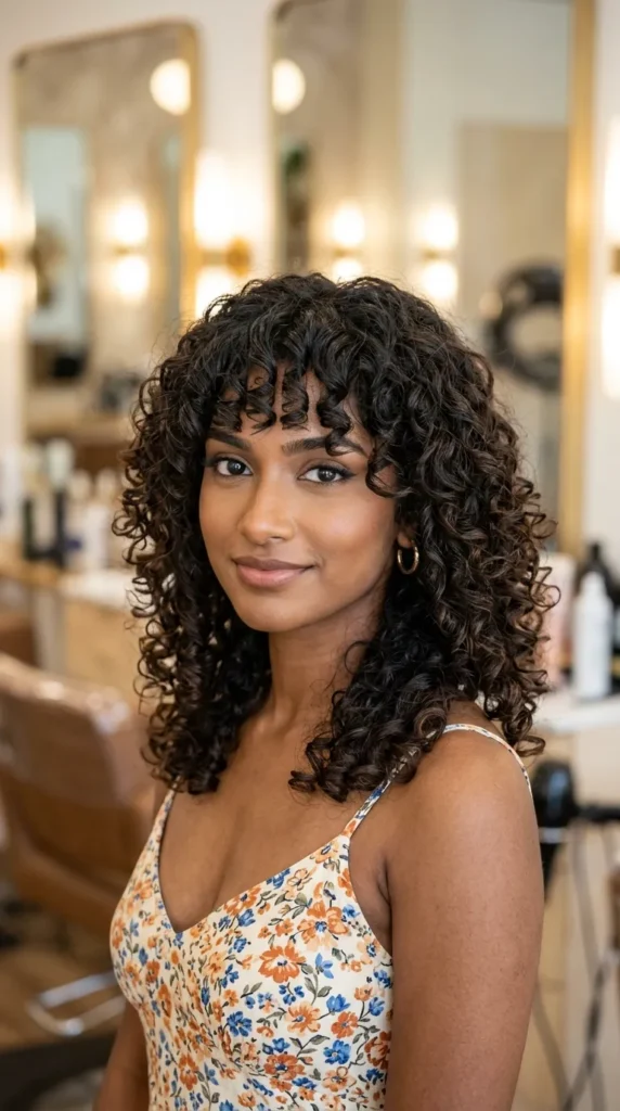 Curly Hair with Bottleneck Bangs