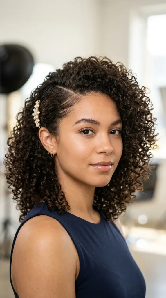 Curly Hair with Deep Side Part