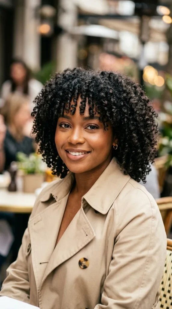 Curly Hair with Feathered Curtain Bangs