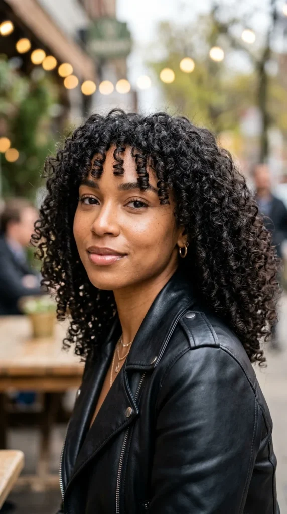 Curly Hair with Long Curtain Fringe