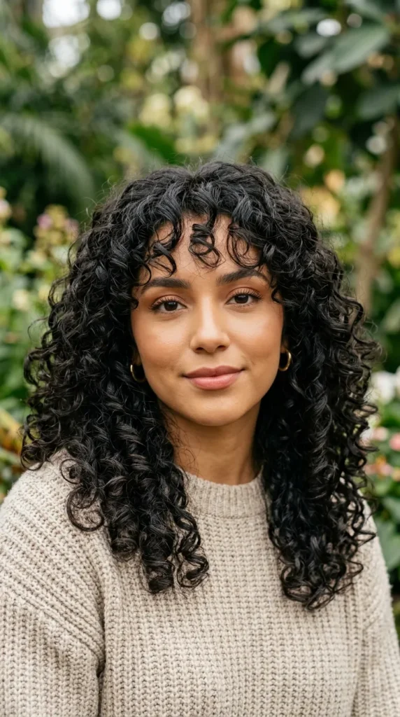 Curly Hair with Wispy Bangs