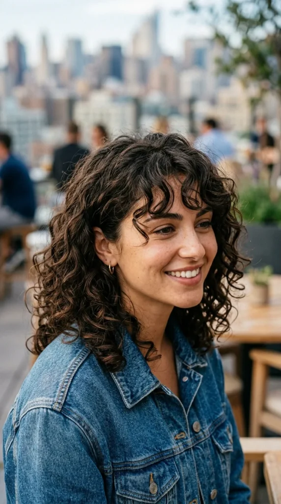 Curly Lob with Curtain Bangs