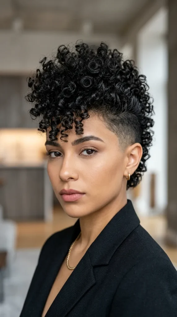 Curly Mohawk with Tapered Sides