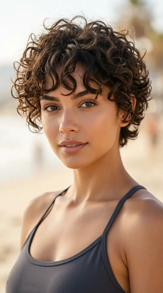 Curly Pixie with Curtain Bangs