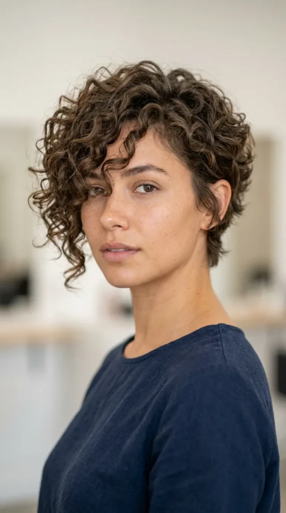 Curly Pixie with Long Bangs