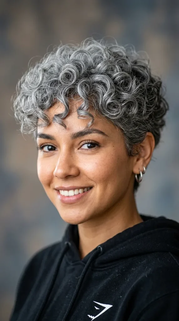 Curly Pixie with Natural Gray Curls