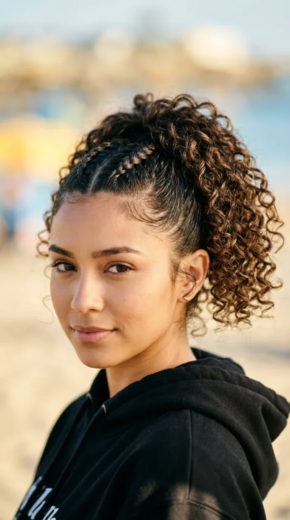 Curly Ponytail with Braided Front