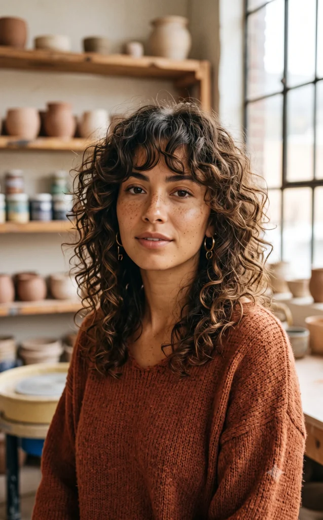 Curly Shag with Curtain Bangs
