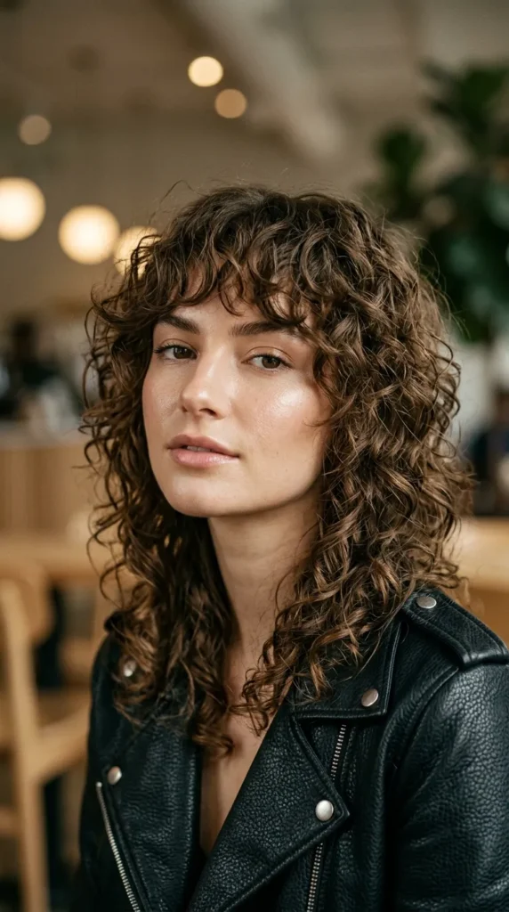Curly Wolf Cut with Bottleneck Bangs