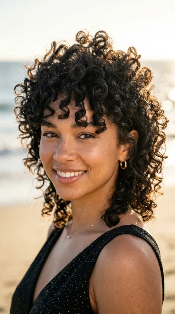 Curly Wolf Cut with Crown Volume