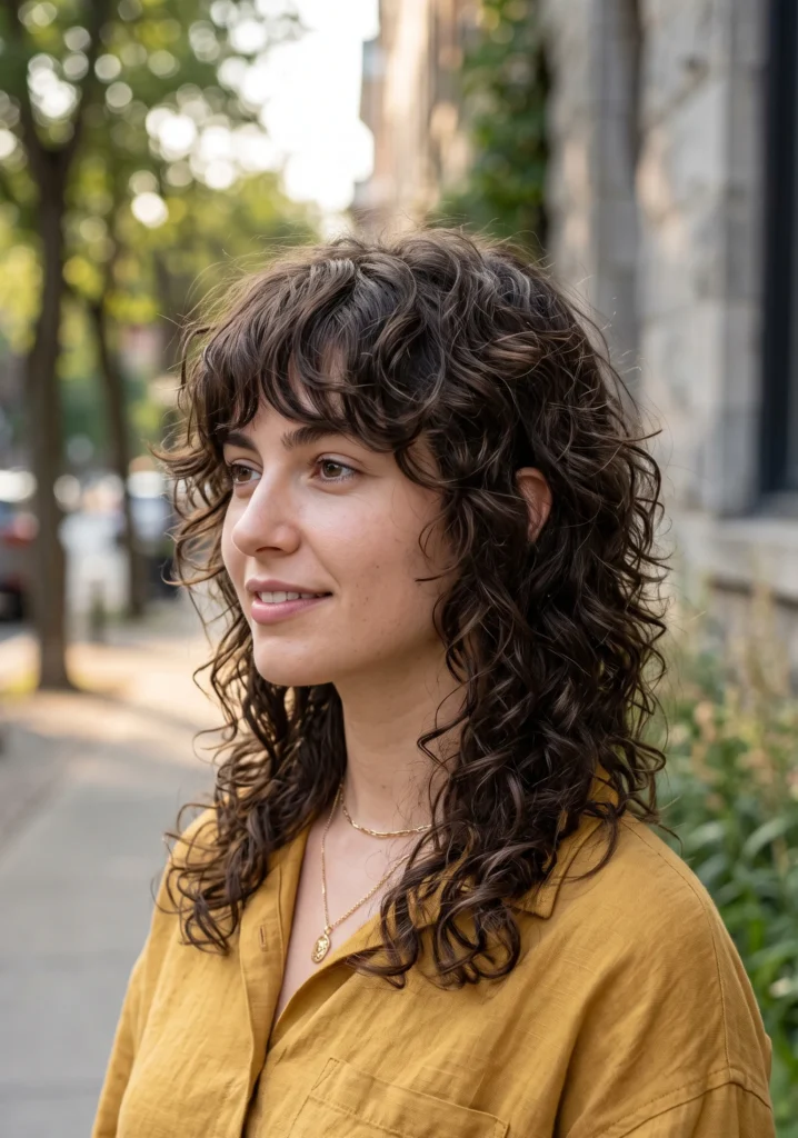 Curly Wolf Cut with Curtain Bangs