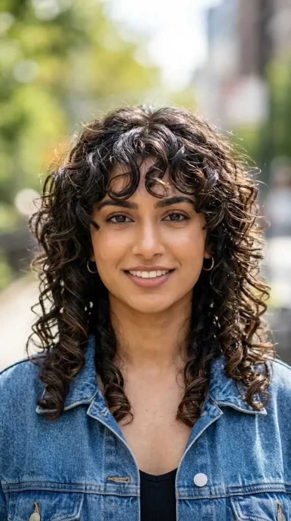Curly Wolf Cut with Curtain Bangs