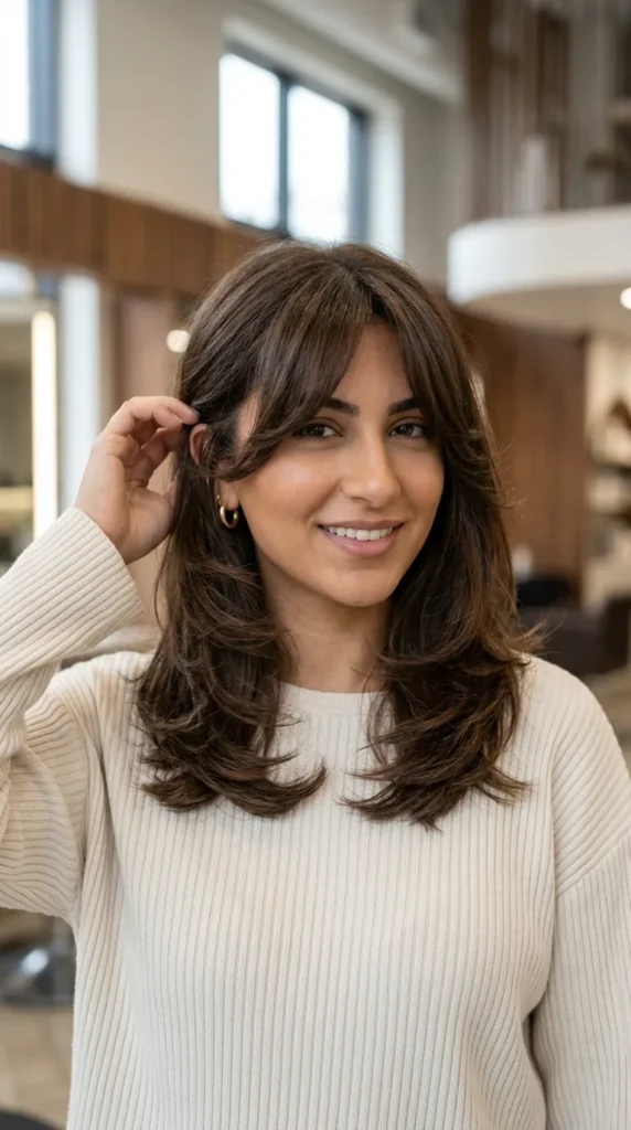 Curtain Bangs for Heart-Shaped Face with Layers