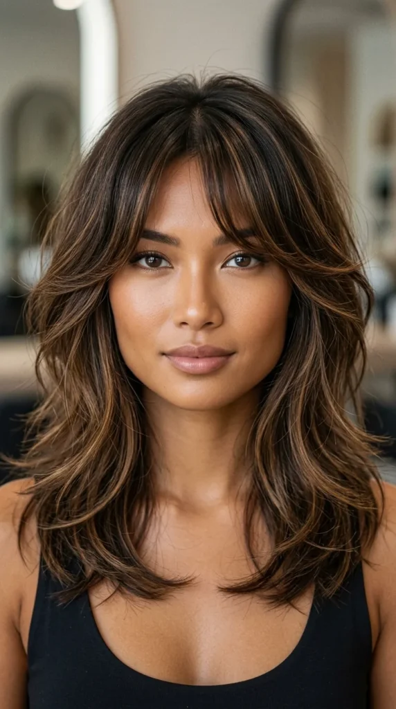 Curtain Bangs for Square Face with Layered Cut