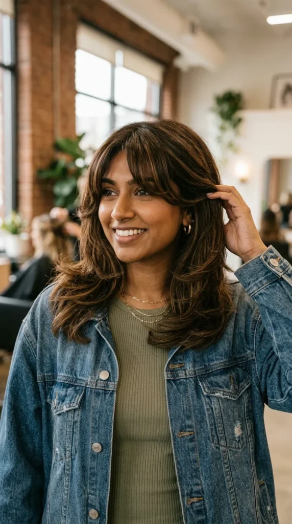 Curtain Bangs on Medium-Length Layered Hair