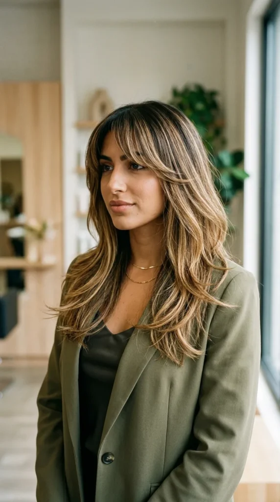 Curtain Bangs with Balayage Layers