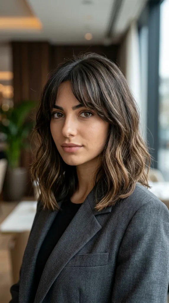 Curtain Bangs with Balayage for Oval Face