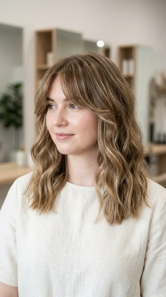 Curtain Bangs with Beach Waves