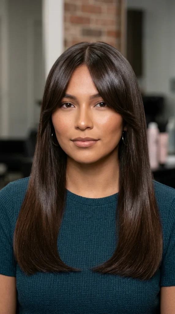 Curtain Bangs with Glass Hair Finish