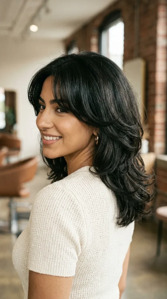 Curtain Bangs with Layered Lob for Volume
