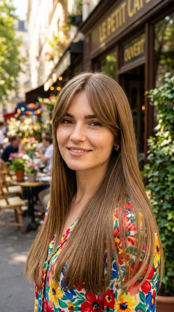 Curtain Bangs with Sleek Hair for Oval Face