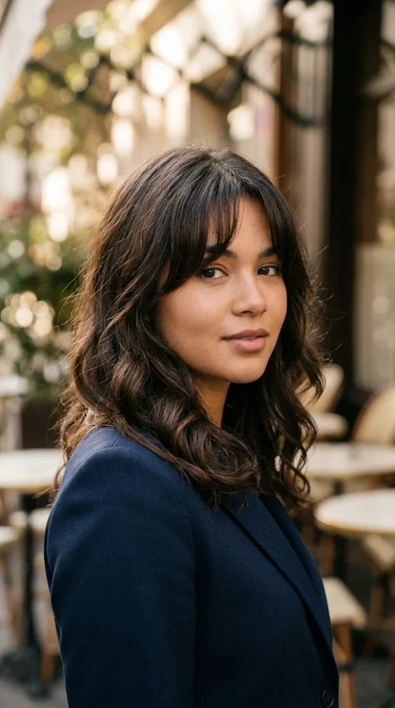 Curtain Bangs with Soft Waves for Oval Face