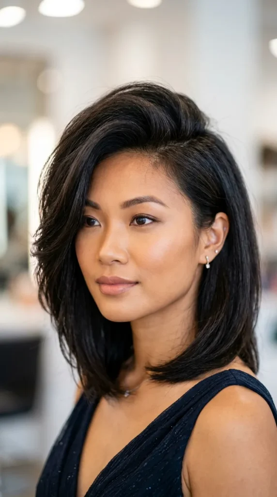 Deep Side-Part Lob for Thin Hair