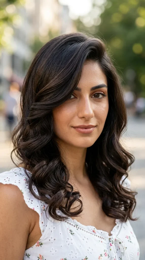 Deep Side Part with Soft Curls