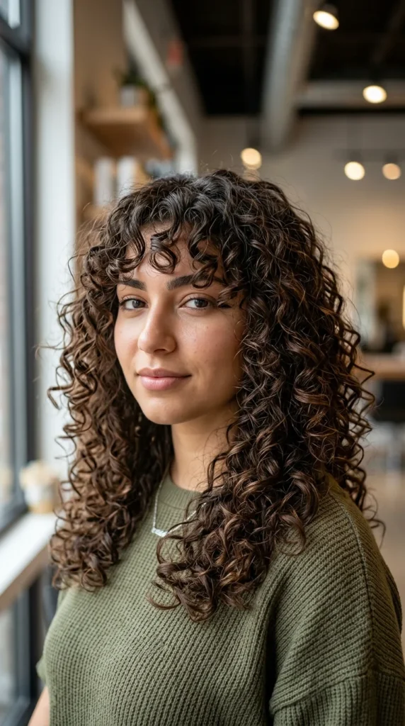 Defined Ringlets with Curtain Bangs