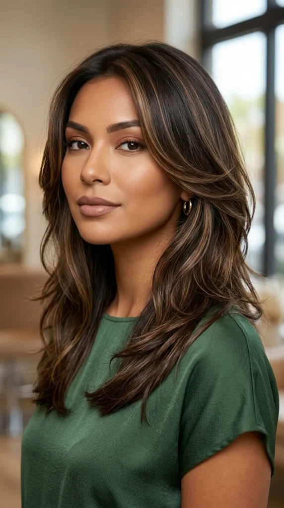 Dimensional Brunette V Layers